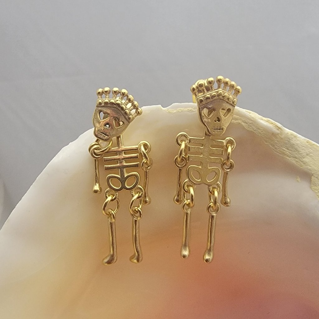 Pair Gold Skeleton Pvd Coated Surgical Steel Stud Earrings With Butterfly Backi